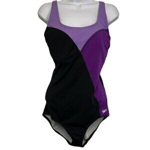 Speedo Endurance Purple Black Block Comfort Swimsuit Size 10 EUC #2477